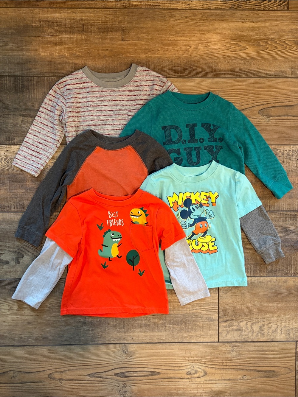 Kids Long sleeve Shirts-Gray, Teal, Burnt Orange, Mint Green, and Bright Orange
